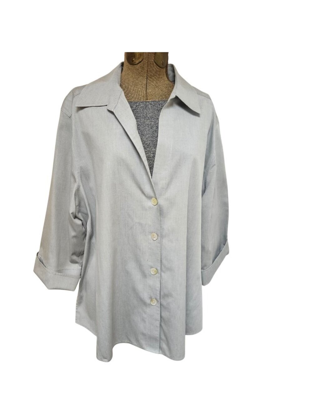 Foxcroft Blouse Womens 20W Light Gray Button Front 3/4 Sleeve Non Iron Business